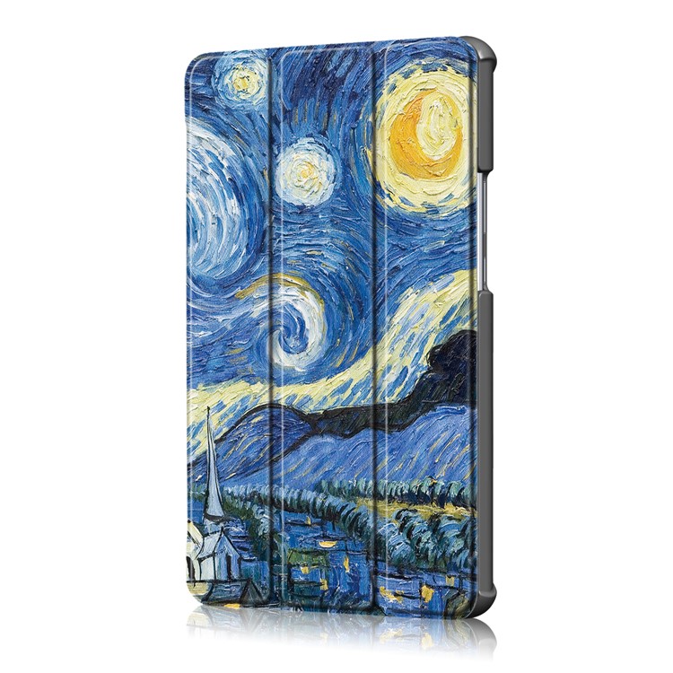 Patterned Leather Tri-fold Stand Smart Protection Cover for Huawei MediaPad M5 8 - Starry Night Oil Painting-4