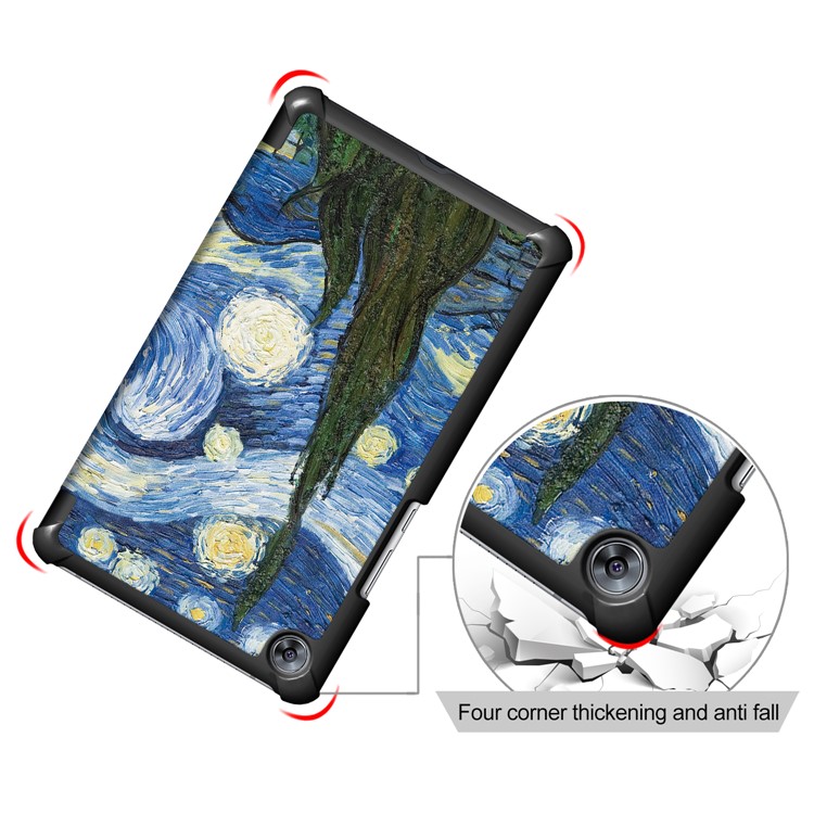 Patterned Leather Tri-fold Stand Smart Protection Cover for Huawei MediaPad M5 8 - Starry Night Oil Painting-5