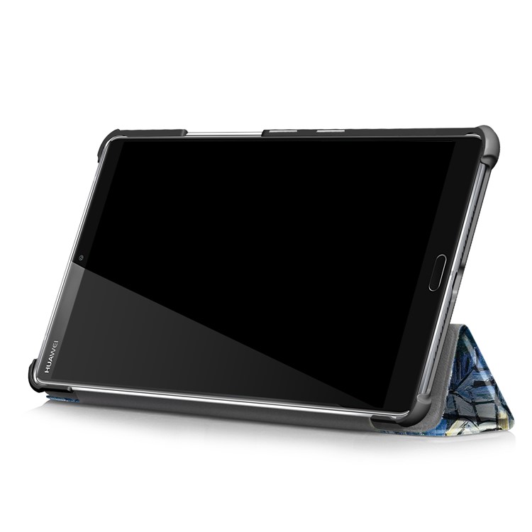 Patterned Leather Tri-fold Stand Smart Protection Cover for Huawei MediaPad M5 8 - Starry Night Oil Painting-6