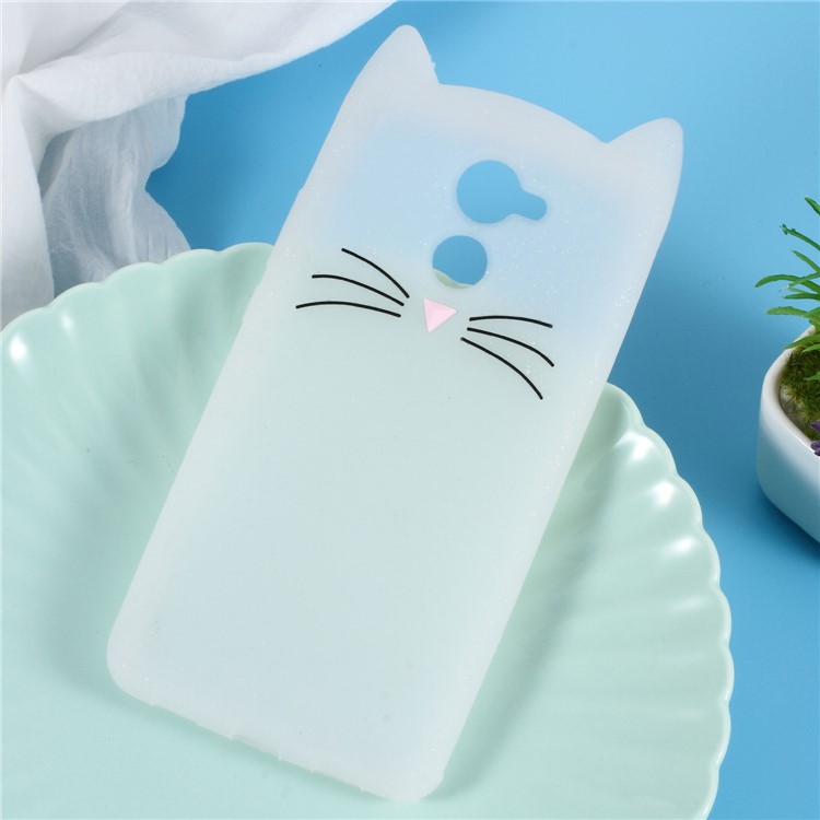 3D Moustache Cat Silicone Cover for Huawei Y7 Prime / Enjoy 7 Plus - White-1