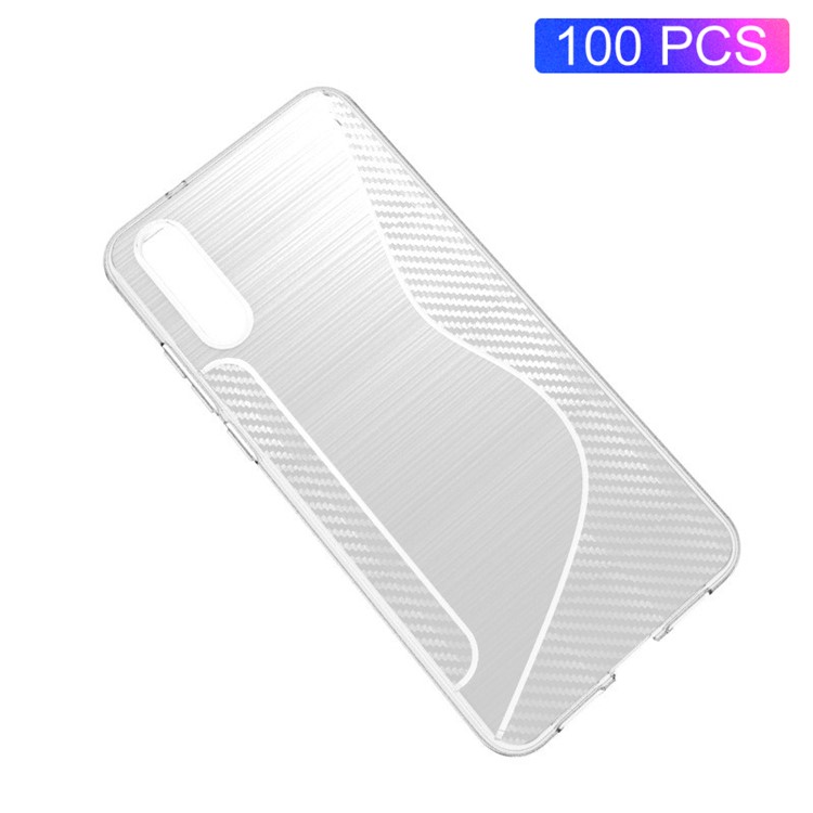 100Pcs/Set S Shape Carbon Fiber Brushed TPU Cover for Huawei P20 - White-1