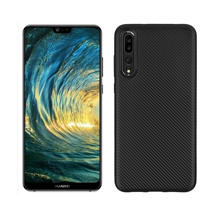 Carbon Fiber Texture Soft TPU Back Phone Case for Huawei P20 Pro - Black-1