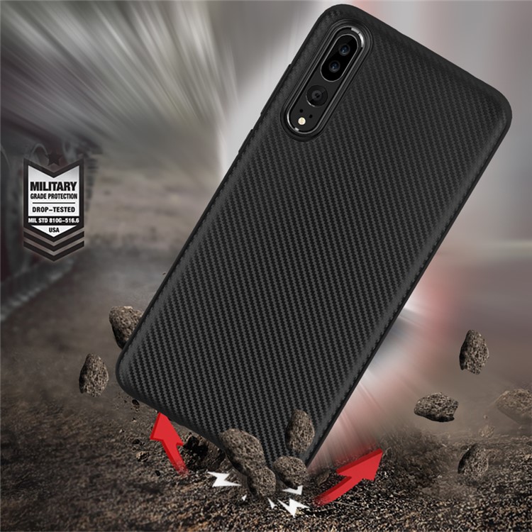 Carbon Fiber Texture Soft TPU Back Phone Case for Huawei P20 Pro - Black-4