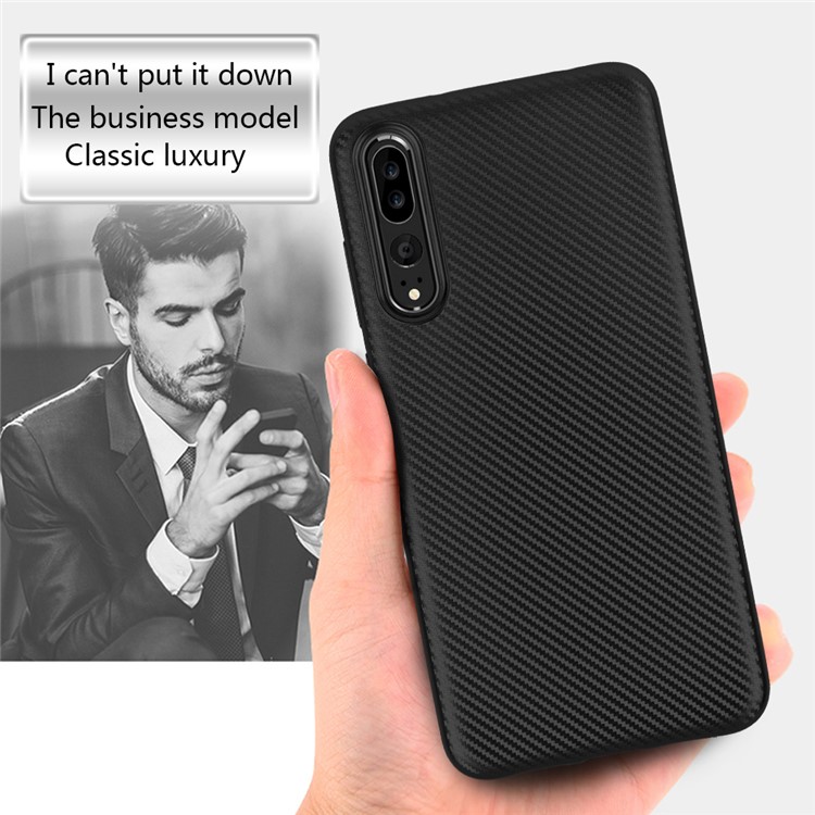 Carbon Fiber Texture Soft TPU Back Phone Case for Huawei P20 Pro - Black-5