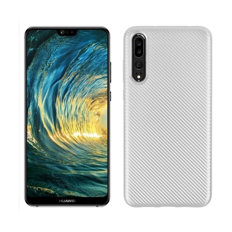 Carbon Fiber Texture Soft TPU Back Phone Cover for Huawei P20 Pro - White-1