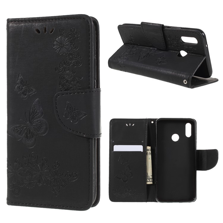 Imprint Butterfly Flower Stand Wallet Leather Case for Huawei P20 Lite / Nova 3e - Black-1