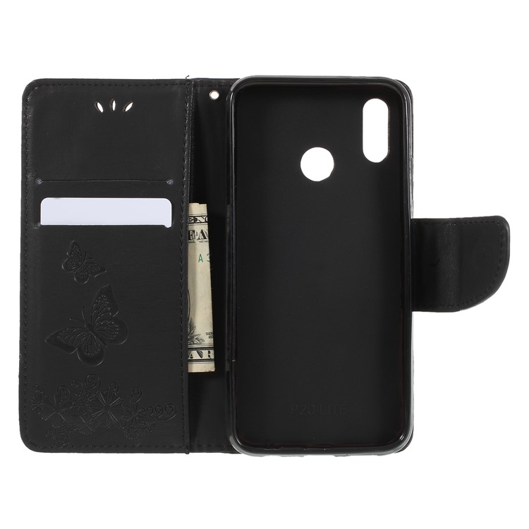 Imprint Butterfly Flower Stand Wallet Leather Case for Huawei P20 Lite / Nova 3e - Black-6