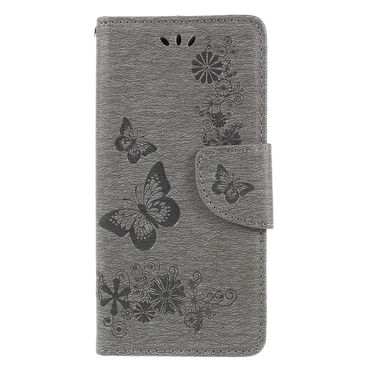 Imprint Butterfly Flower Stand Wallet Leather Cover for Huawei P20 Lite / Nova 3e - Grey-1