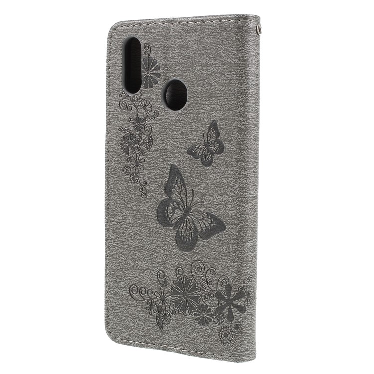 Imprint Butterfly Flower Stand Wallet Leather Cover for Huawei P20 Lite / Nova 3e - Grey-2