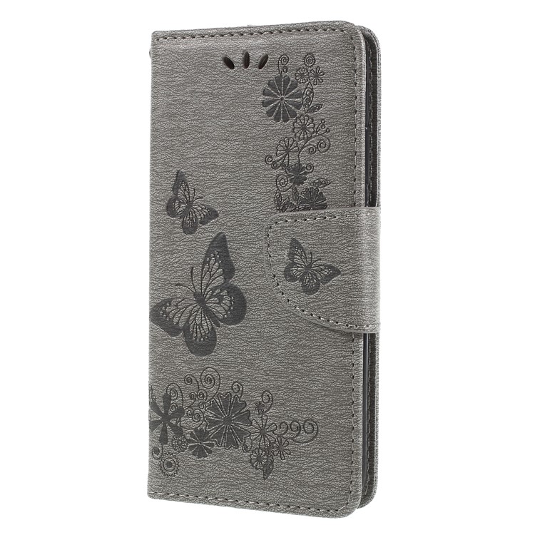 Imprint Butterfly Flower Stand Wallet Leather Cover for Huawei P20 Lite / Nova 3e - Grey-3