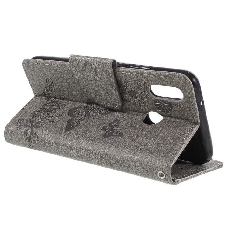 Imprint Butterfly Flower Stand Wallet Leather Cover for Huawei P20 Lite / Nova 3e - Grey-5