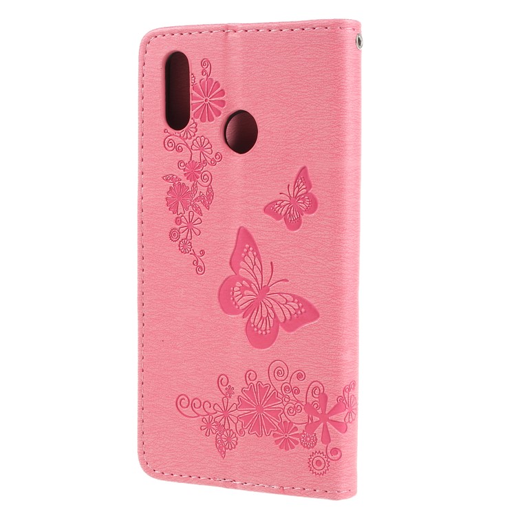 Imprint Butterfly Flower Stand Magnetic Flip Leather Cover Case for Huawei P20 Lite / Nova 3e - Pink-2