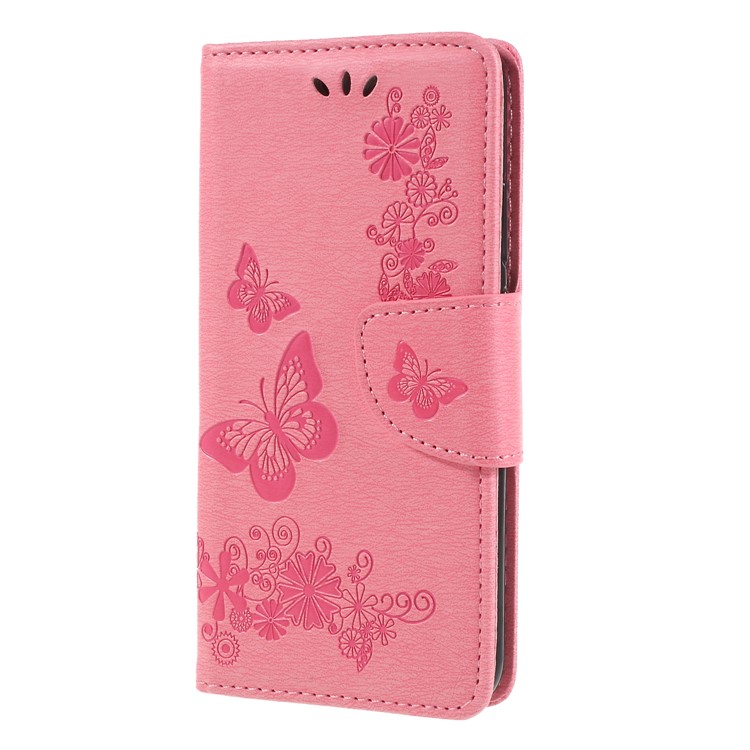 Imprint Butterfly Flower Stand Magnetic Flip Leather Cover Case for Huawei P20 Lite / Nova 3e - Pink-3