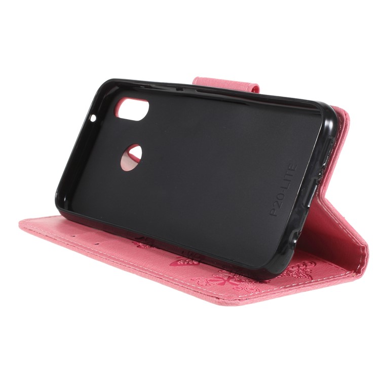 Imprint Butterfly Flower Stand Magnetic Flip Leather Cover Case for Huawei P20 Lite / Nova 3e - Pink-4