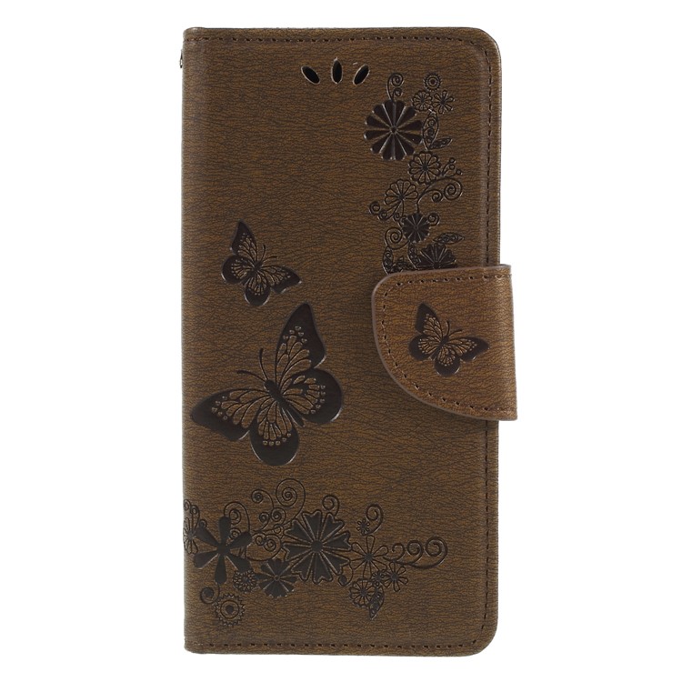 Imprint Butterfly Flower Stand Wallet Leather Mobile Casing for Huawei P20 Lite / Nova 3e - Brown-1