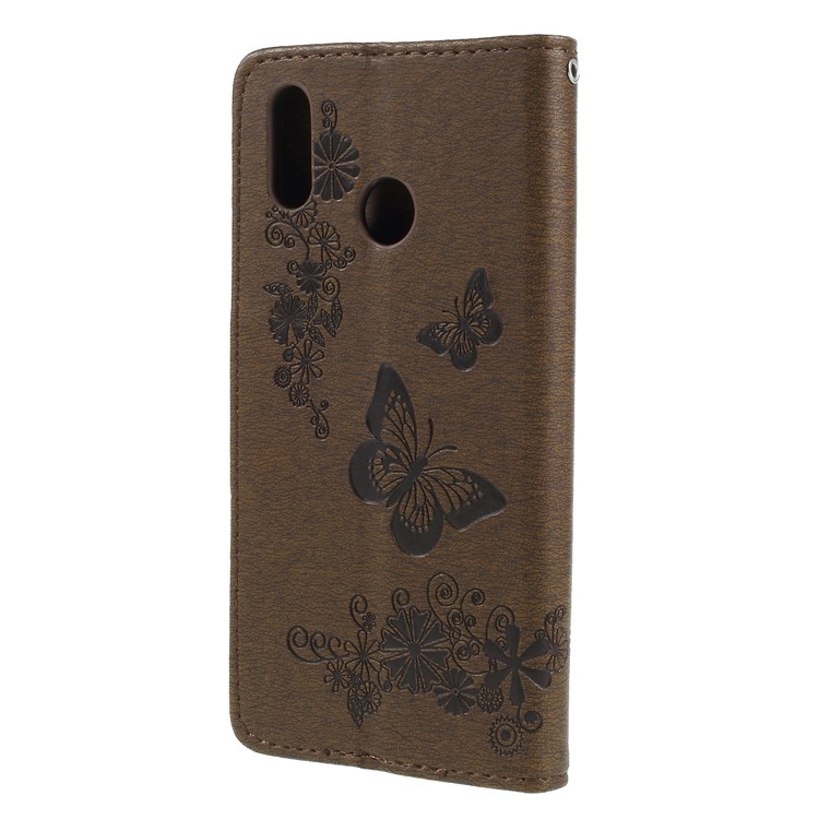 Imprint Butterfly Flower Stand Wallet Leather Mobile Casing for Huawei P20 Lite / Nova 3e - Brown-2