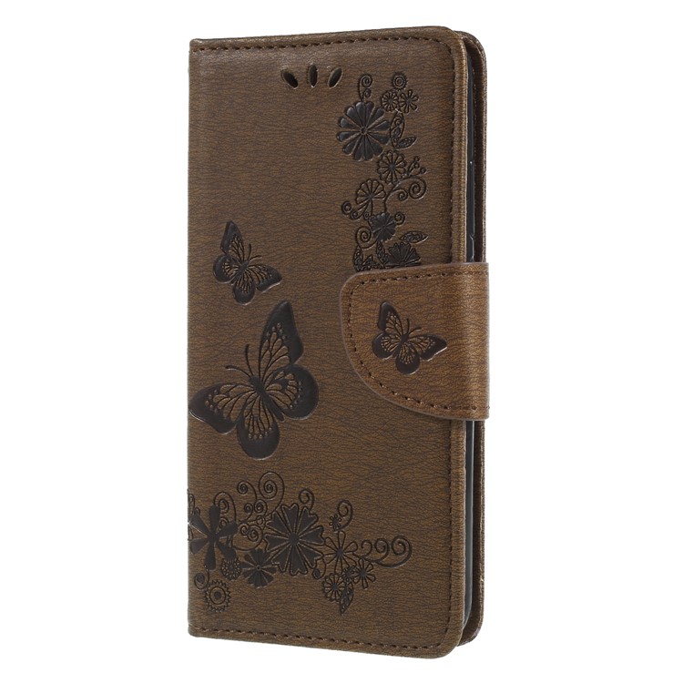 Imprint Butterfly Flower Stand Wallet Leather Mobile Casing for Huawei P20 Lite / Nova 3e - Brown-3