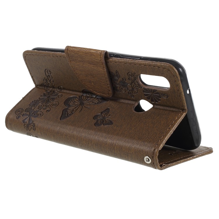Imprint Butterfly Flower Stand Wallet Leather Mobile Casing for Huawei P20 Lite / Nova 3e - Brown-5