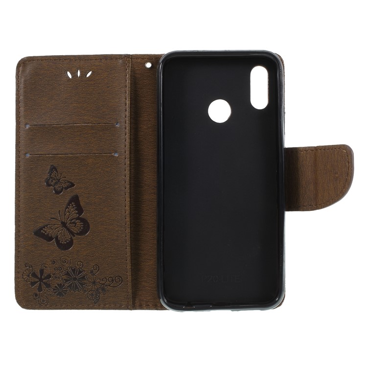 Imprint Butterfly Flower Stand Wallet Leather Mobile Casing for Huawei P20 Lite / Nova 3e - Brown-6