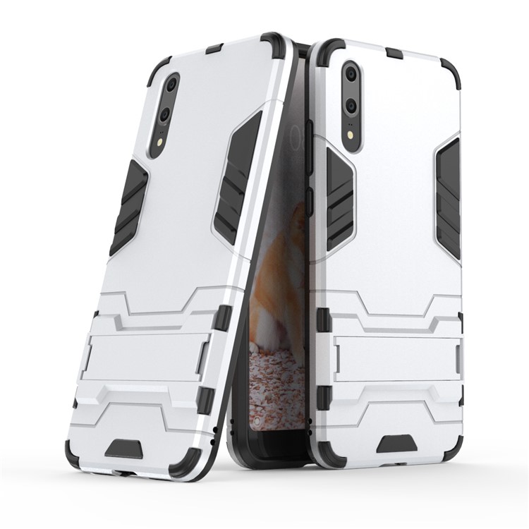 Cool Guard Kickstand Hybrid PC TPU Back Case for Huawei P20 - Silver-1