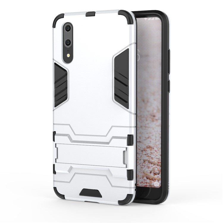 Cool Guard Kickstand Hybrid PC TPU Back Case for Huawei P20 - Silver-2