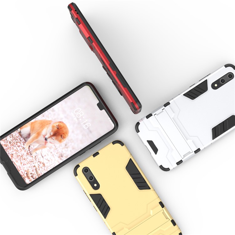 Cool Guard Kickstand Hybrid PC TPU Back Case for Huawei P20 - Silver-3
