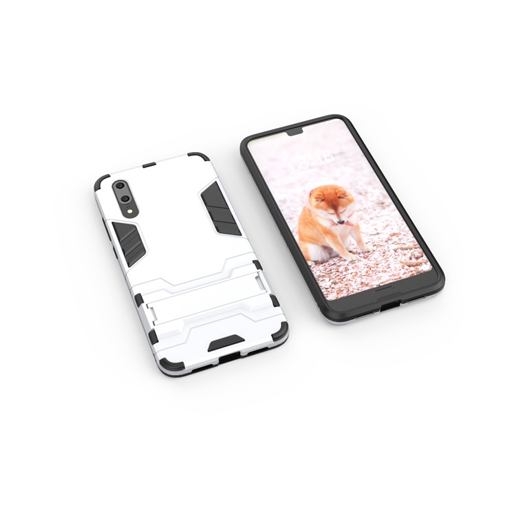 Cool Guard Kickstand Hybrid PC TPU Back Case for Huawei P20 - Silver-4