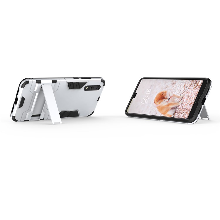 Cool Guard Kickstand Hybrid PC TPU Back Case for Huawei P20 - Silver-5