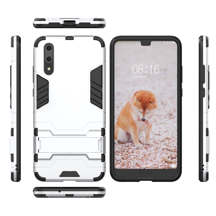 Cool Guard Kickstand Hybrid PC TPU Back Case for Huawei P20 - Silver-6