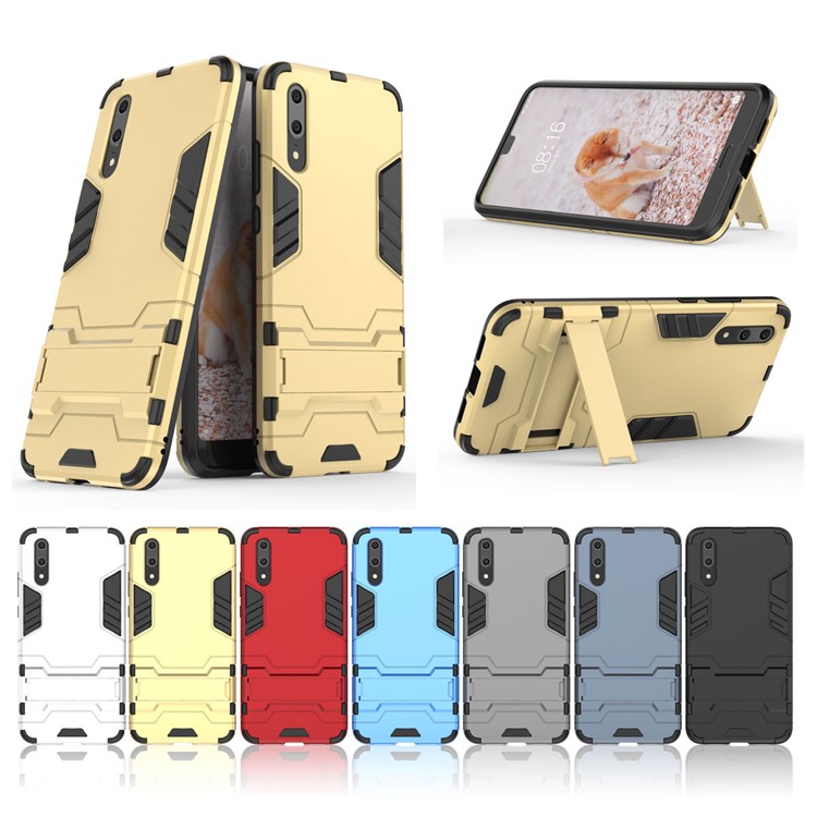 Cool Guard Kickstand Hybrid PC TPU Back Case for Huawei P20 - Silver-7