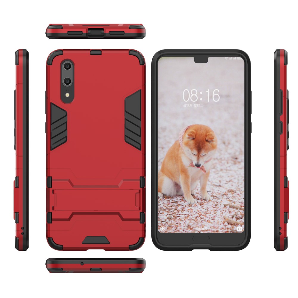 Cool Guard Kickstand Hybrid PC TPU Mobile Cover for Huawei P20 - Red-5