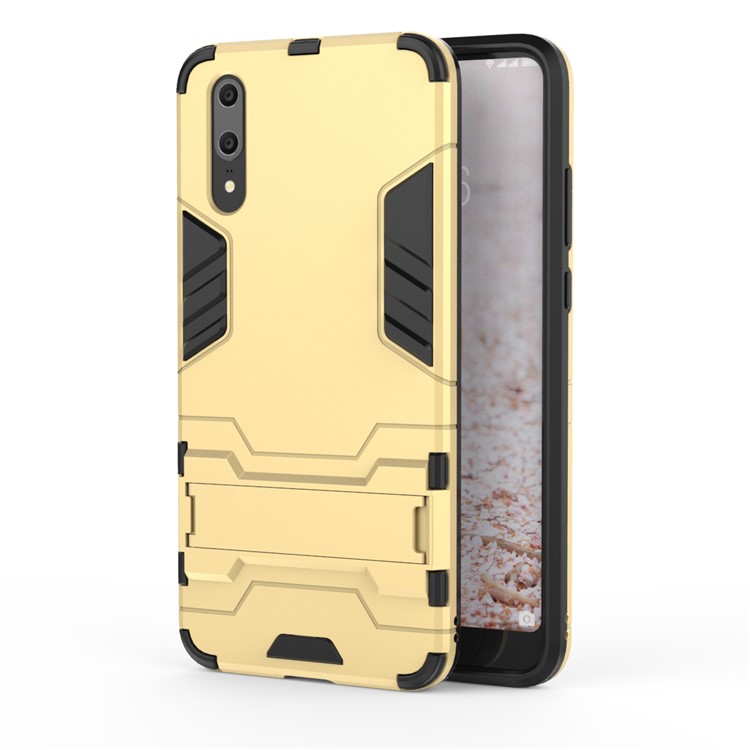 Cool Guard Kickstand Hybrid PC TPU Mobile Phone Shell for Huawei P20 - Gold-2