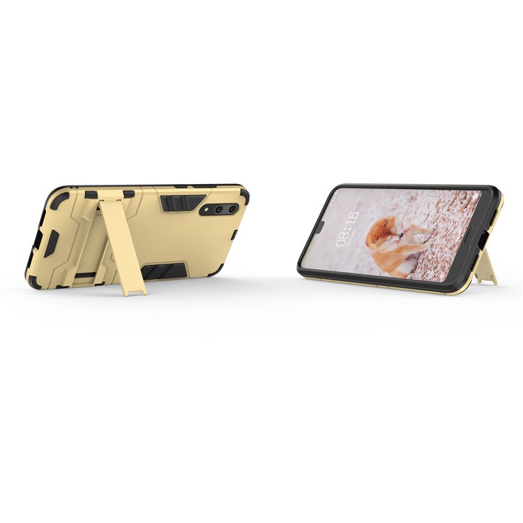 Cool Guard Kickstand Hybrid PC TPU Mobile Phone Shell for Huawei P20 - Gold-4