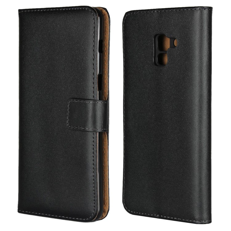 Split Leather Wallet Stand Mobile Casing for Samsung Galaxy A8+ (2018) - Black-1