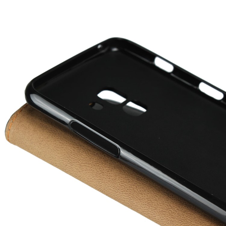 Split Leather Wallet Stand Mobile Casing for Samsung Galaxy A8+ (2018) - Black-12