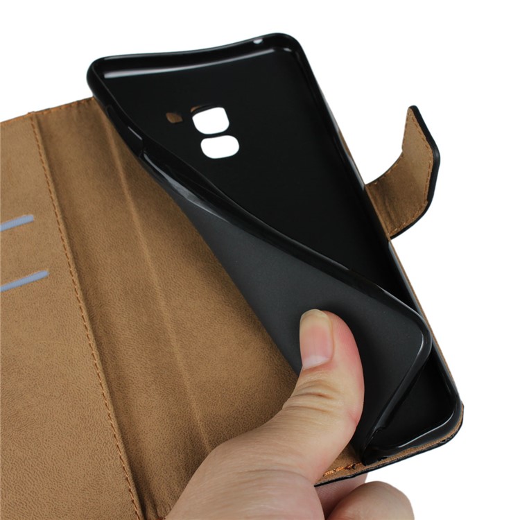 Split Leather Wallet Stand Mobile Casing for Samsung Galaxy A8+ (2018) - Black-13