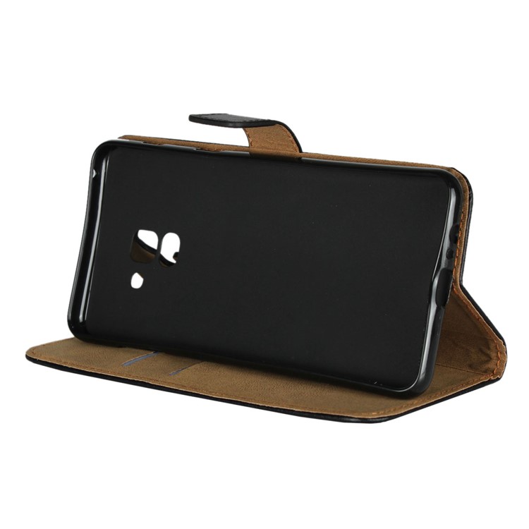 Split Leather Wallet Stand Mobile Casing for Samsung Galaxy A8+ (2018) - Black-4