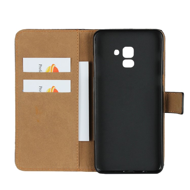 Split Leather Wallet Stand Mobile Casing for Samsung Galaxy A8+ (2018) - Black-6
