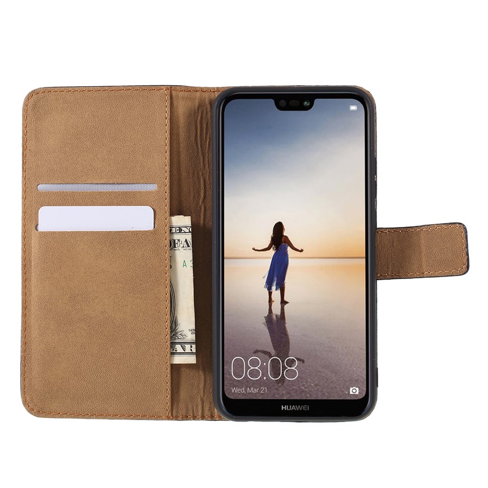 Split Leder Brieftasche Ständer Flip Cover Hülle Für Huawei P20 Lite / Nova 3e - Schwarz