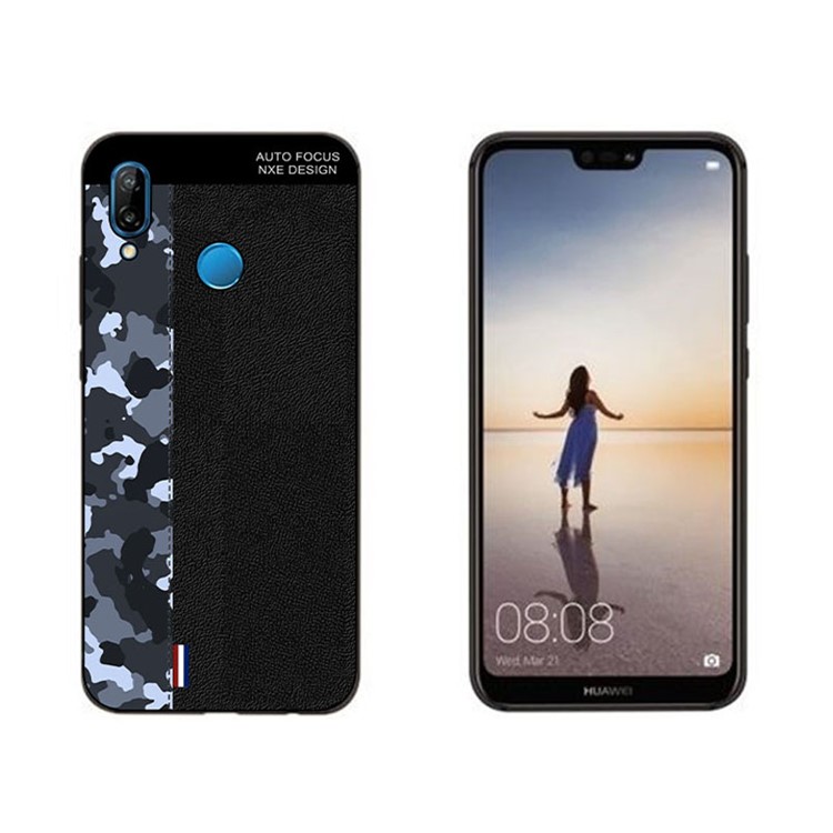NXE Camouflage Pattern Splicing TPU Case for Huawei P20 Lite / Nova 3e - Blue Camouflage / Black-1