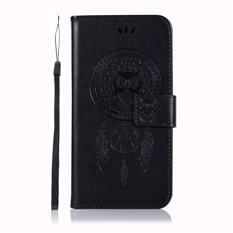 Imprint Owl Dream Catcher Wallet Stand Leather Case for Huawei P20 - Black-2