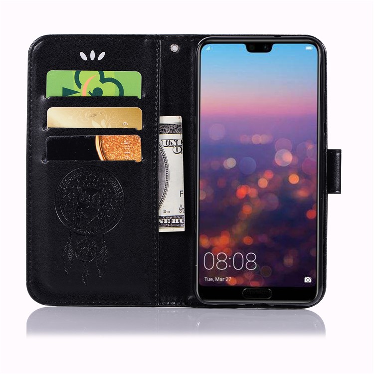 Imprint Owl Dream Catcher Wallet Stand Leather Case for Huawei P20 - Black-4