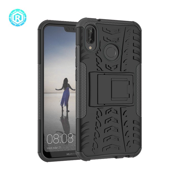 Étui de Kickstand Hybride Antidérapant PC + TPU Pour Huawei P20 Lite / Nova 3e - le Noir