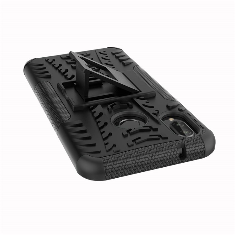 Caso de Kickstand Híbrido Anti-slip PC + TPU Para Huawei P20 Lite / Nova 3e - Preto