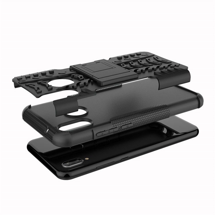 Caso de Kickstand Híbrido Anti-slip PC + TPU Para Huawei P20 Lite / Nova 3e - Preto