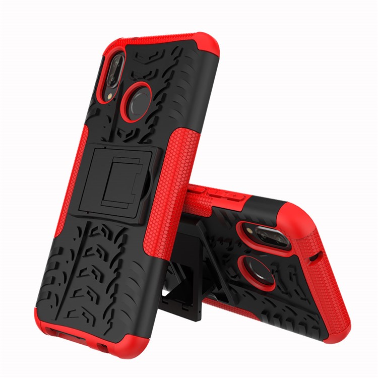 Anti-slip PC + TPU Hybrid Kickstand Back Case for Huawei P20 Lite / Nova 3e - Red-1