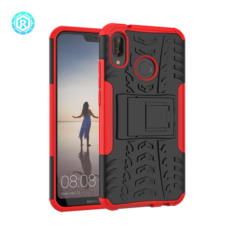 Anti-slip PC + TPU Hybrid Kickstand Back Case for Huawei P20 Lite / Nova 3e - Red-2