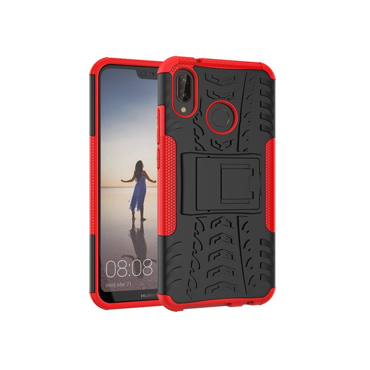 Anti-slip PC + TPU Hybrid Kickstand Back Case for Huawei P20 Lite / Nova 3e - Red-3