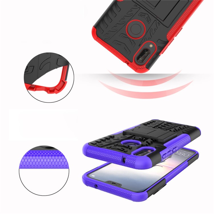 Anti-slip PC + TPU Hybrid Kickstand Back Case for Huawei P20 Lite / Nova 3e - Red-4