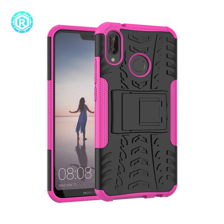 Anti-slip PC + TPU Hybrid Kickstand Phone Case for Huawei P20 Lite / Nova 3e - Rose-2